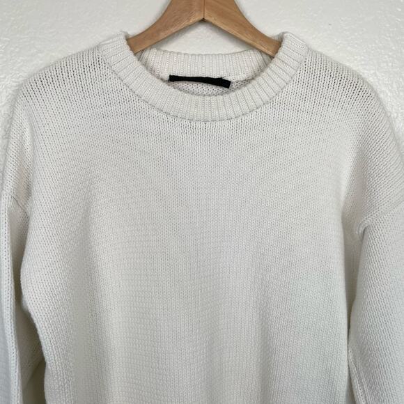 Jenni Kayne Chunky Crewneck Cotton Sweater Ivory White Boyfriend Everyday L - Picture 7 of 16